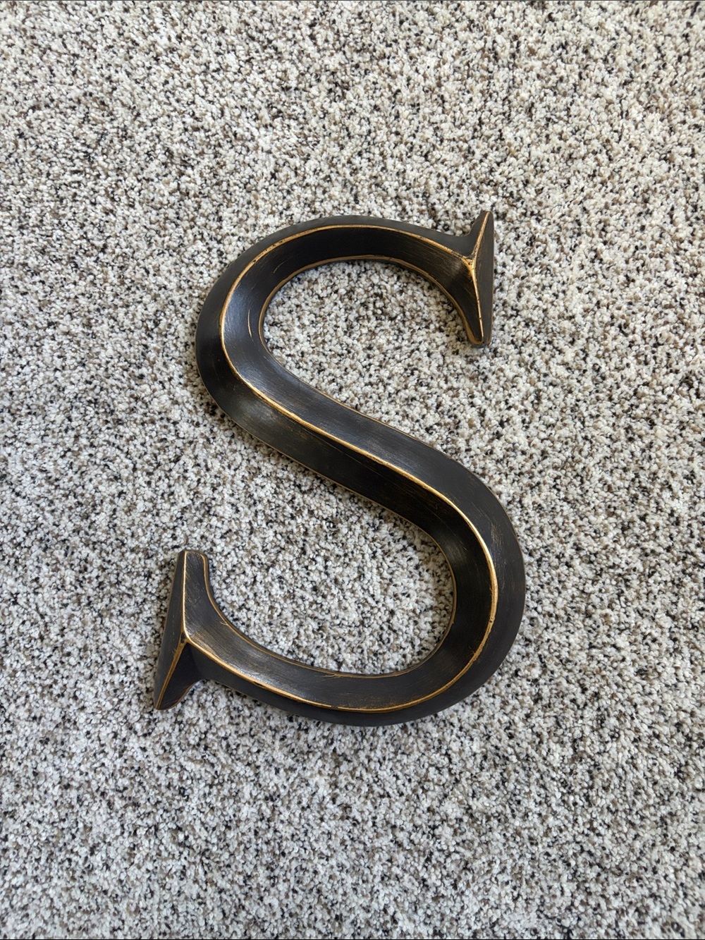 Decorative Letter "S" Wall Accent in Black with Gold Distressing